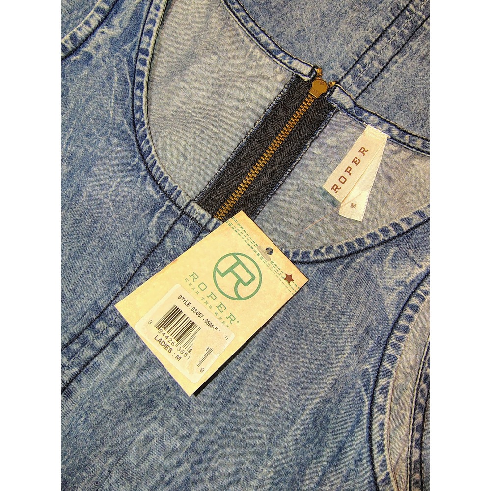 Roper Denim Maxi Dress Womens Light Wash Raw Hem Sleeveless Pockets Blue NEW - Picture 10 of 14